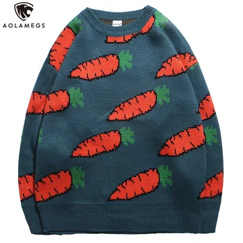 

Aolamegs Sweater Men Cute Print Men Pullover O-neck Harajuku Warm Sweaters Soft All-match Retro Knitted Casual Streetwear Autumn