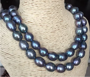 

double strands 14-15mm south sea peacock green baroque pearl necklace 18"19"