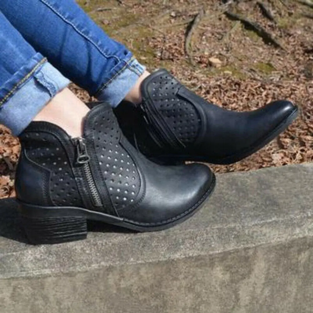 Новинка; женские ботильоны на низком массивном каблуке с боковой молнией; кожаная обувь для путешествий; BF88