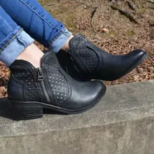 Новинка; женские ботильоны на низком массивном каблуке с боковой молнией; кожаная обувь для путешествий; BF88