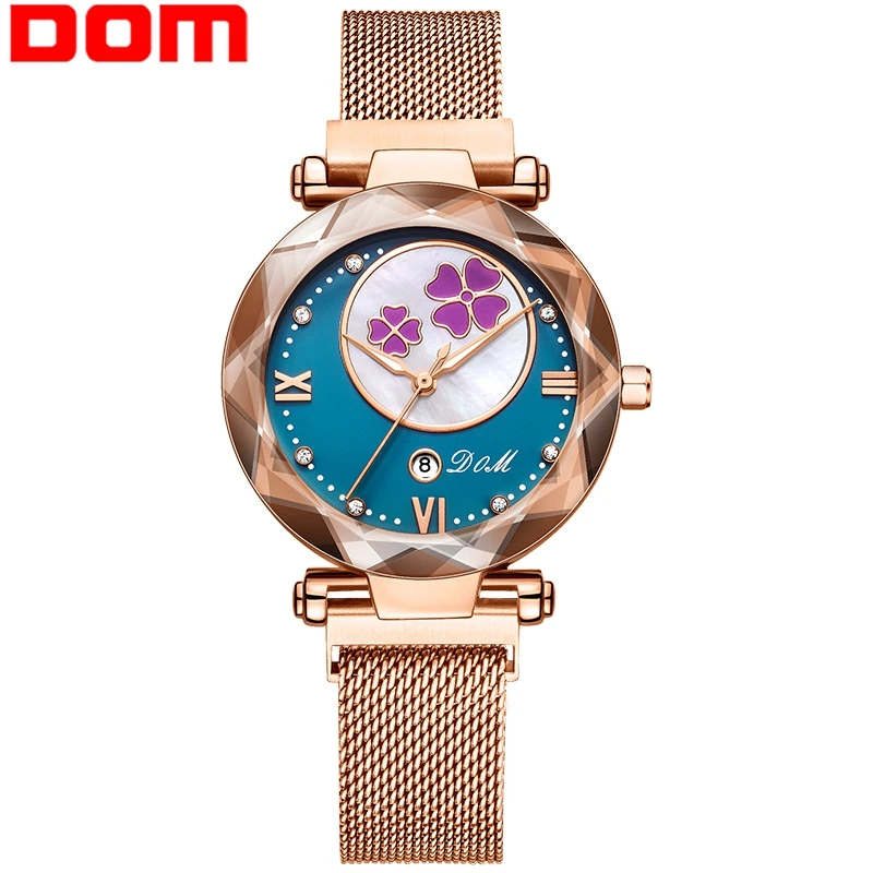 

DOM Women Watch Luxury Magnetic Buckle Mesh Band Quartz Wristwatch Female Rose Gold Watches zegarek damsk G-1257GK-1M