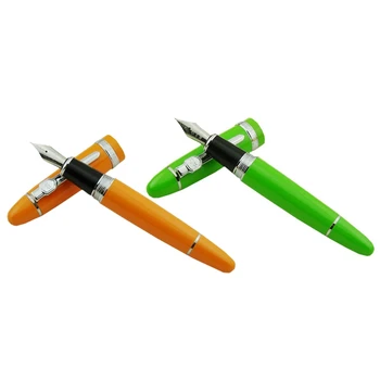 

2Pc Jinhao 159 Fountain Pen Silver Trim, Green with Orange