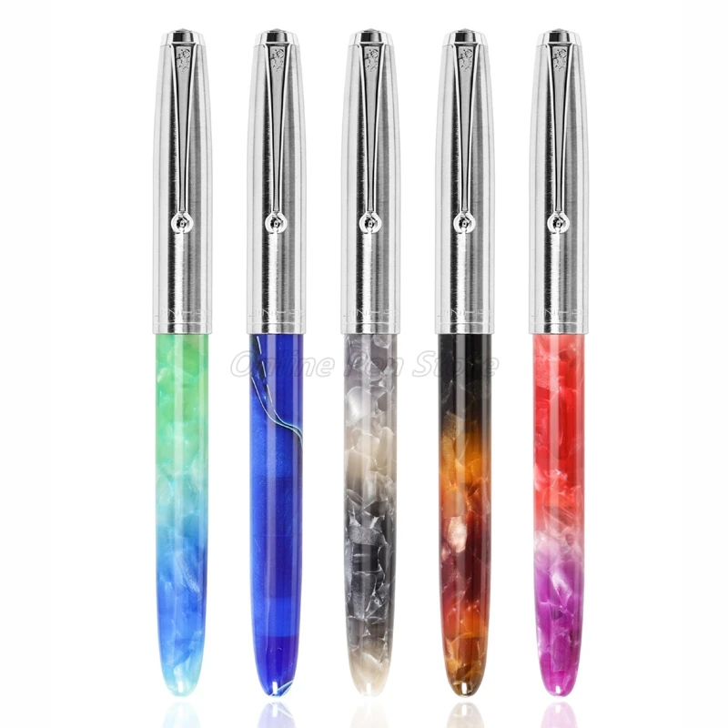 Jinhao 크리스탈 셀룰로이드 컬러 수지 배럴 엑스트라 파인 펜촉 0.38mm 만년필 사무실 학교 도매 쓰기 액세서리