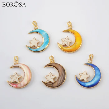 

BOROSA Moon&Star Natural Seashell & Howlite Pendants for Necklace Women Moon Shape Mother of Pearl Shell Pendant Jewelry G1955