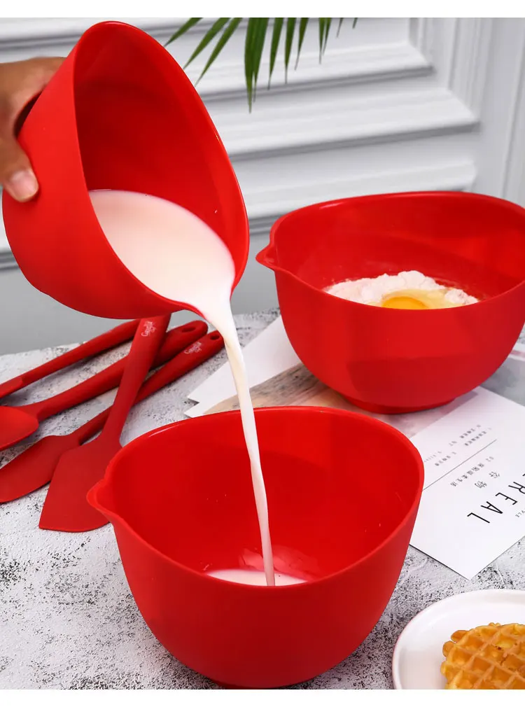 Силиконовые Basics FlexibleSilicone миски для смешивания, набор из 3, 1 QT, 1,5 QT, 2 QT, красный