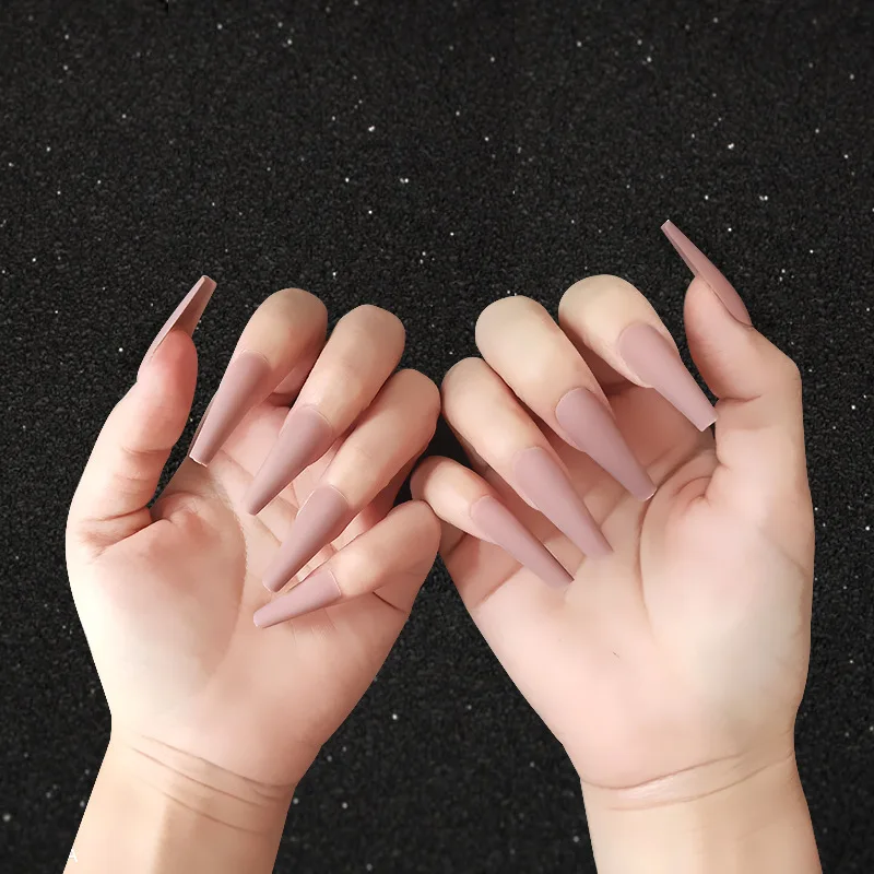 

24pcs Long Fake Nails Ballerina Half French Acrylic Nail Tips Solid Color DIY False Coffin Nails Art Kit Press On Nails ZJ0388