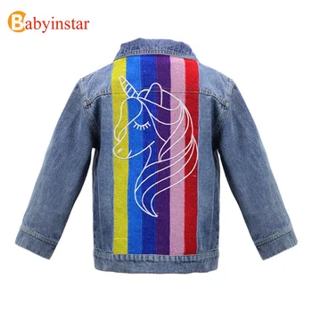 

Girls Denim Coats Kids Jackets Clothes Cartoon Coat Embroidery Children Clothing Denim Jacket with Unicorn Jackets