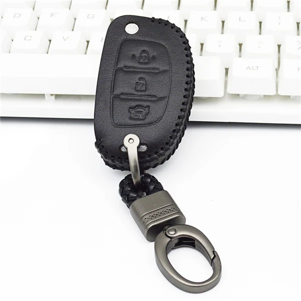 black 3 for Hyundai KUKAKEY Автомобильный Дистанционный ключ кожаный брелок чехол для hyundai Elantra Santa Fe Solaris I10 I20 I30 I40 Creta HB20 Santa Fe - Название цвета: black 3 for Hyundai