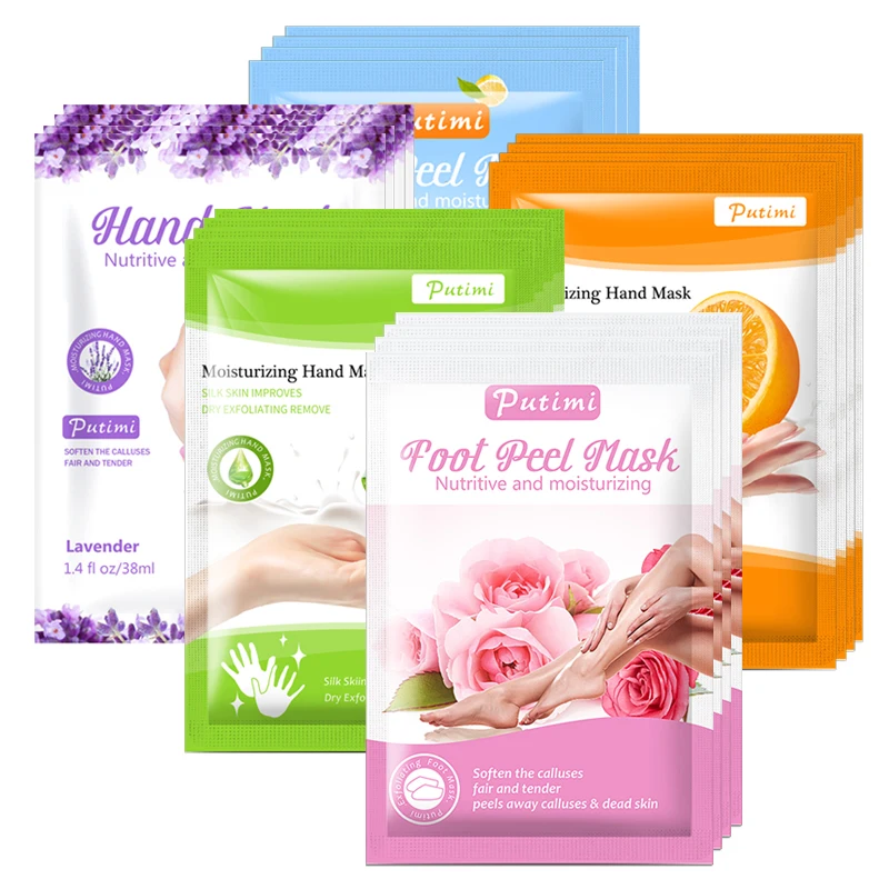

5Pack PUTIMI Lavender Hand Mask Gloves Whitening Skin Care Anti-Drying Hand Spa Mask Gloves Exfoliating Foot Mask Pedicure Socks