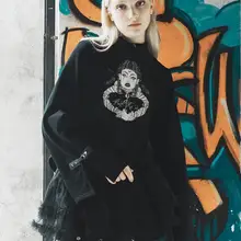 Женский Повседневный свитер в стиле панк с высоким воротом и принтом ведьмы PT-404