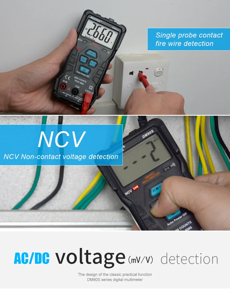 MESTEK DM90S высокоскоростной 2 в 1 Высокоточный мультиметровый мультиметр NCV True RMS цифровой автоматический антисжигающий мультиметр