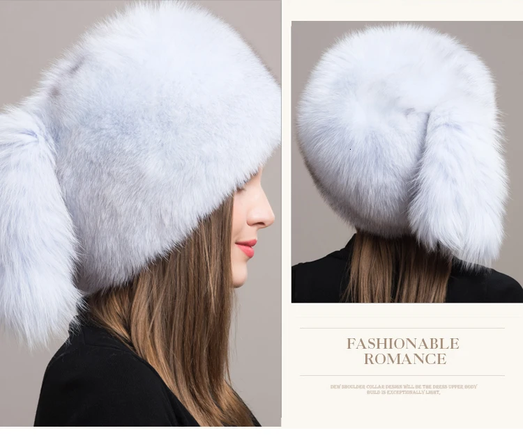 Winter Russian Natural Real Fox Fur Hat Hot Sale Women Warm Soft Quality Ear Protection Hats Real Fox Fur Bomber Cap
