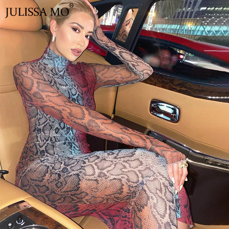 Женское платье с принтом JULISSA MO длинным рукавом и воротником хомутом Осеннее