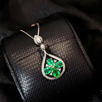 

SHILOVEM 925 sterling silver real Natural Emerald Pendants classic fine Jewelry wedding Christmas gift new 3*5mm jcz0305966agml