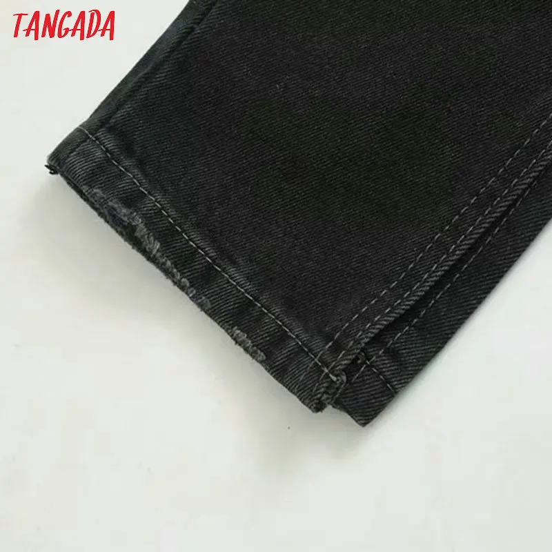 Tangada женские черные джинсы на молнии с пуговицами Новое поступление Модные женские повседневные винтажные джинсы femme 4M125
