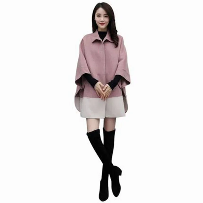 

2020 Plus size autumn winter Wool coat Loose Keep warm tide Woolen coat Medium length cloak Women Woolen jacket pink blue OK002