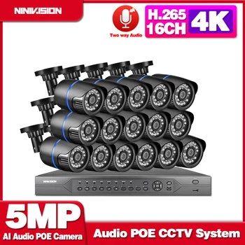 

4K 8CH 16CH NVR 5MP 8MP Two way Audio POE IP Camera 8/16pcs Outdoor Security Systems ONVIF H.265 CCTV NVR Kit With 1/2/3/4TB HDD