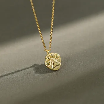 

Real sterling silver 925 cute cat paw necklace pendant chain lovely gold color necklaces woman girl friends gifts jewelry 2020