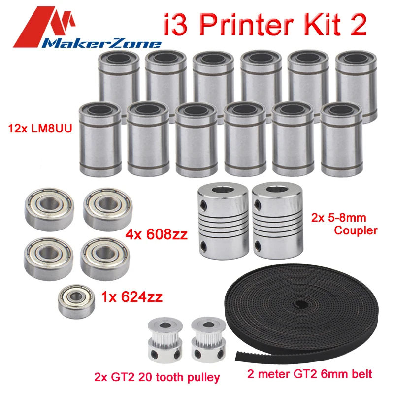3D-Printer-Reprap-I3-Movement-Kit-GT2-Belt-Pulley-608zz-624zz-Ball-Bearing-LM8UU-Linear-Bearing