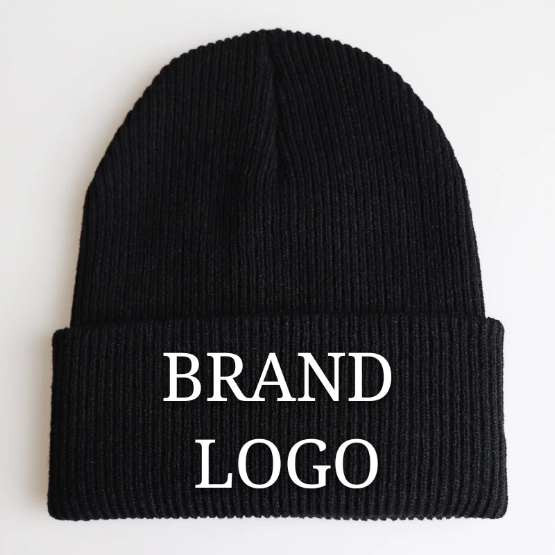 

DIY Brand Logo Knitted Beanie Hat Embroidery Winter Men Women Cotton Warm Skull Cap Fashion Couple Bucket Hat for Dropshipping