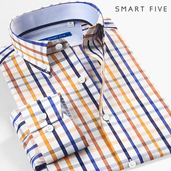 

Smartfive Shirt Male Long Sleeve Autumn Routine Money Clothes Business Slim Fit Teenagers Grid Shirt