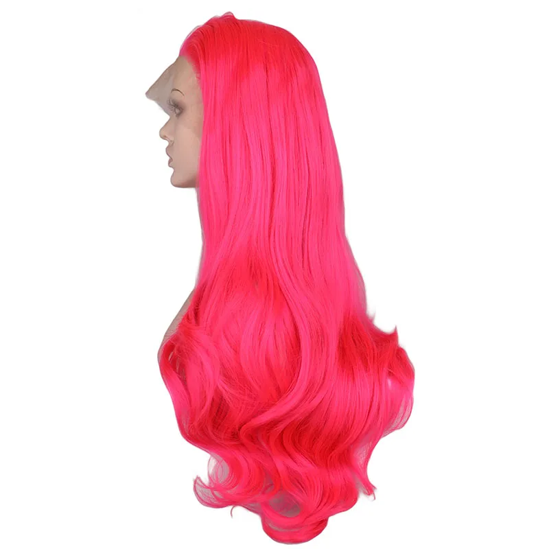 QQXCAIW синтетический парик с кружевом спереди для женщин розовый длинный без клея натуральный волнистый свободная часть высокотемпературные тканевые крылья