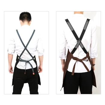 

Chef Apron Cotton Canvas Cross Back Adjustable Apron with Pockets for Women and R9UF