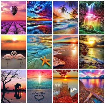 

Huacan Full Square Diamond Painting Art Kit Landscape 5D DIY Diamond Embroidery Mosaic Sunset Decorations Home