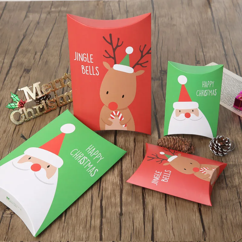 

10pcs Pillow Box Christmas Present Carton Pouch Paper Bag Gift Boxes Wedding Party Supply Customize