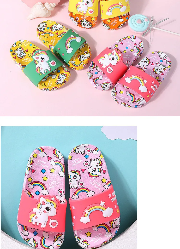 Suihyung 2022 New Kids Rainbow Unicorn Slippers Cute Cartoon Dinosaur Slippers For Boys Girl Summer Beach Shoes Children Sandals girls shoes