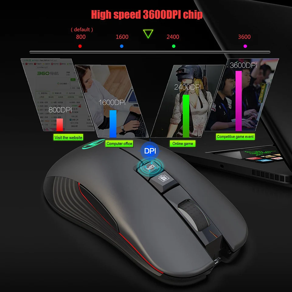 VicTsing 2,4G USB перезаряжаемая игровая мышь 3600 dpi 4 уровня регулировки dpi 8 кнопок беспроводная мышь с RGB светильник для PC Gamer