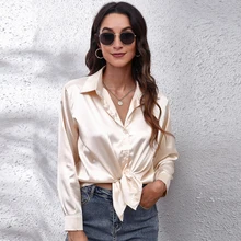 

Satin Blouse Women Turn Down Collar Shirt Spring Autumn Tops Long Sleeve Office Lady Blouse Elegant Solid Female Shirts Blusas