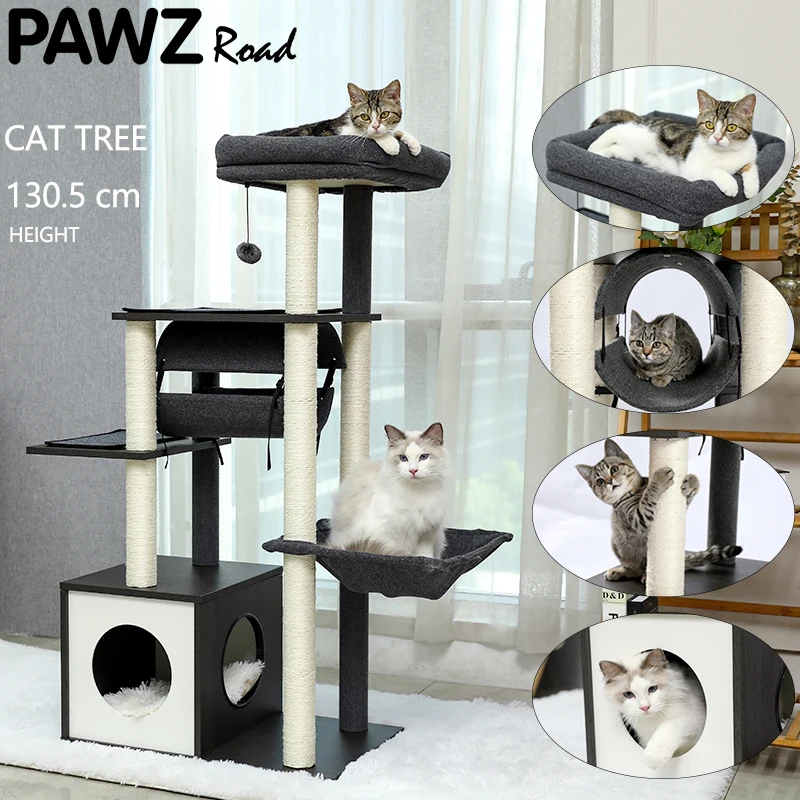 Modern Cat Tree Wooden Multi-Level Tower