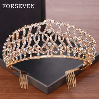 

Bride Tiaras And Crowns Wedding Hair Accessories For women Rhinestone Crown With Comb Handmade Bridal Headband Hair Decoration