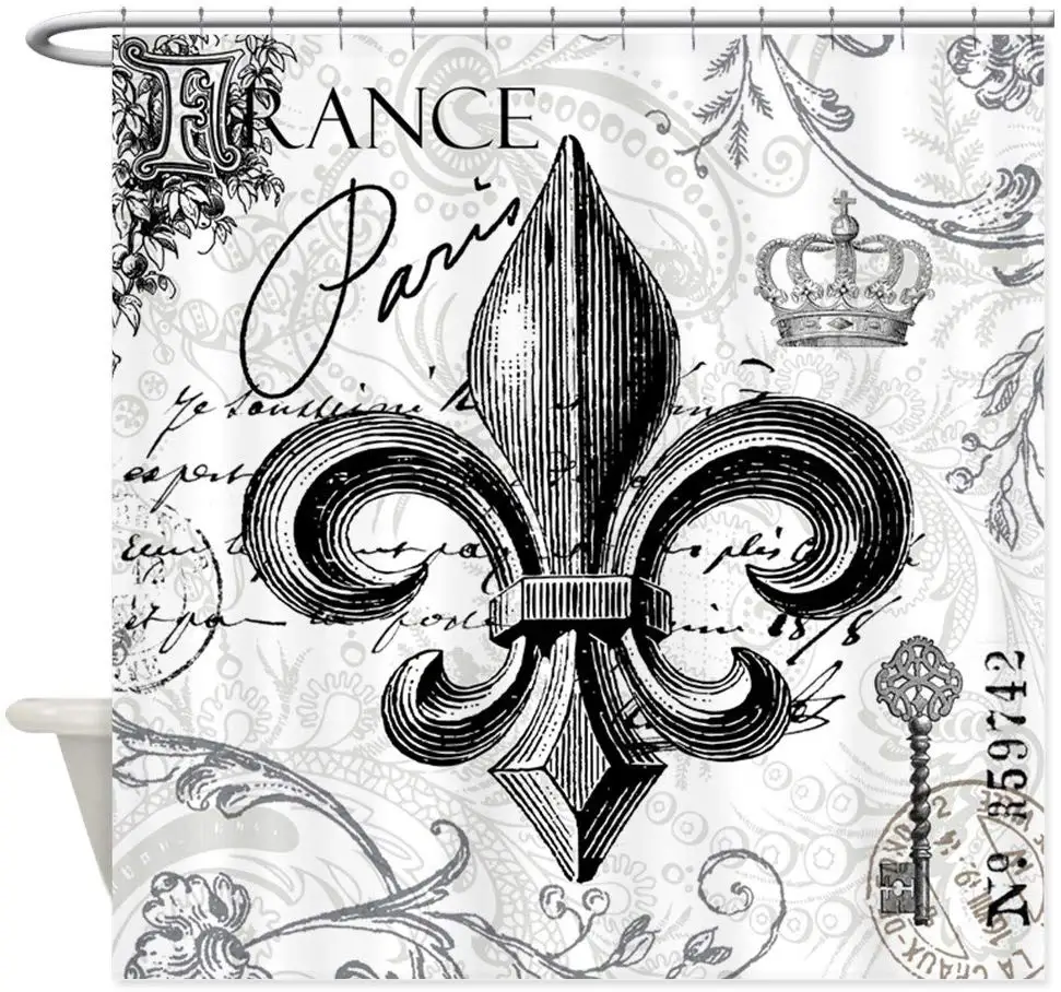 Винтажная французская декоративная тканевая занавеска для душа Fleur De Lis|Шторы