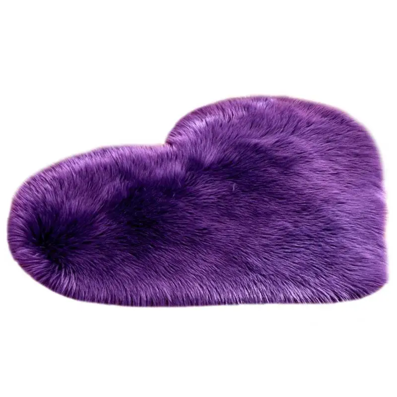 Purple Пушистый Коврик в форме сердца, лохматый пол, мягкий искусственный мех, для дома, спальни, Пушистый Ковер, удобный ворсистый, пушистый, противоскользящий ковер - Цвет: Purple
