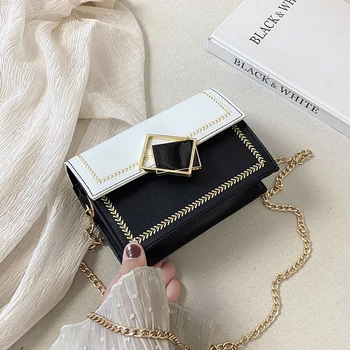

2020 Summer New Women's Bag Korean Style Contrast Color Chain Single Shoulder Small Bag Texture Western Style Girl All-match