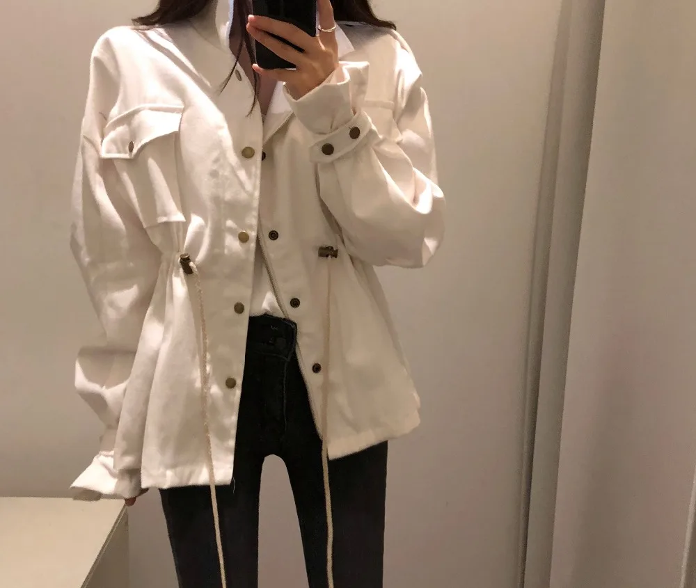 WHITNEY WANG Осенняя модная уличная куртка в Корейском стиле с завязками на талии Женская Повседневная ветровка верхняя одежда