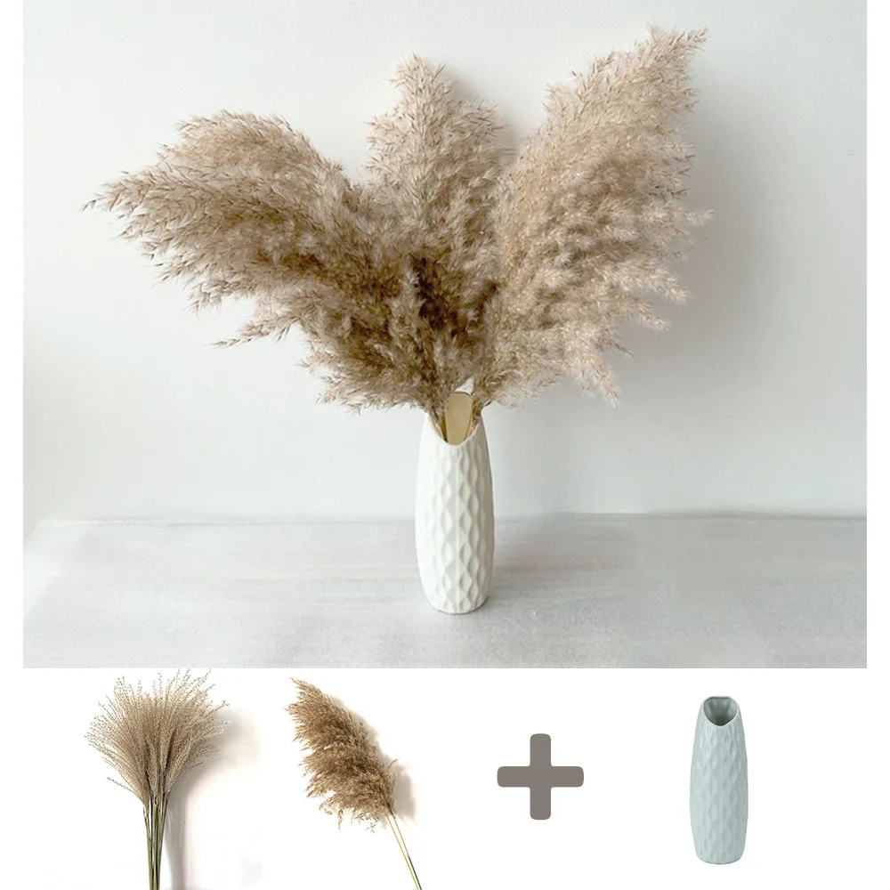 Botte De Fleurs Séchées Avec Vase En Plastique, Bouquet De Fleurs  Naturelles Pelucheuses Pour Décoration De Mariage, Pour La Maison - Fleurs  Séchées Et Artificielles - AliExpress