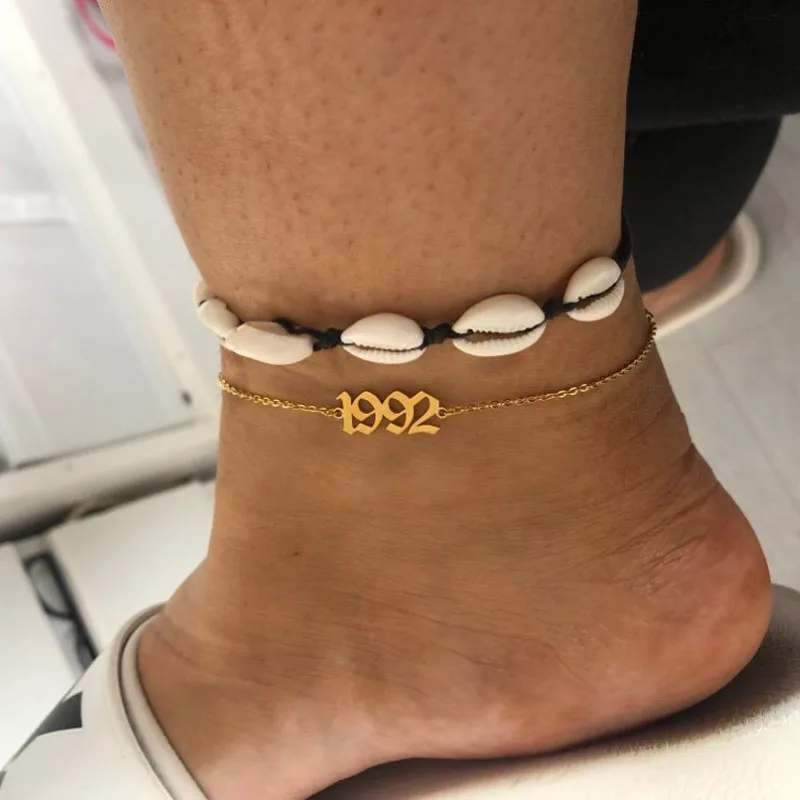 Mode-femme-1990-2019-ann-e-de-naissance-cheville-jambe-Bracelet-bijoux-en-acier-inoxydable-or