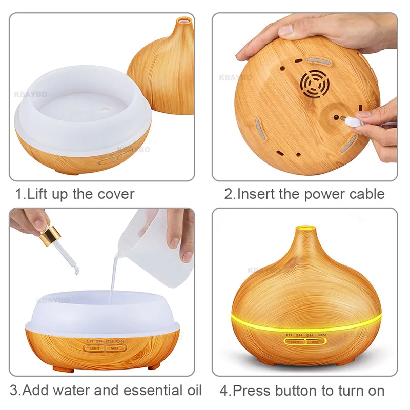 Electric Aroma Essential Oil Diffuser Ultrasonic Air Humidifier with Wood Grain 7 Color Changing LE