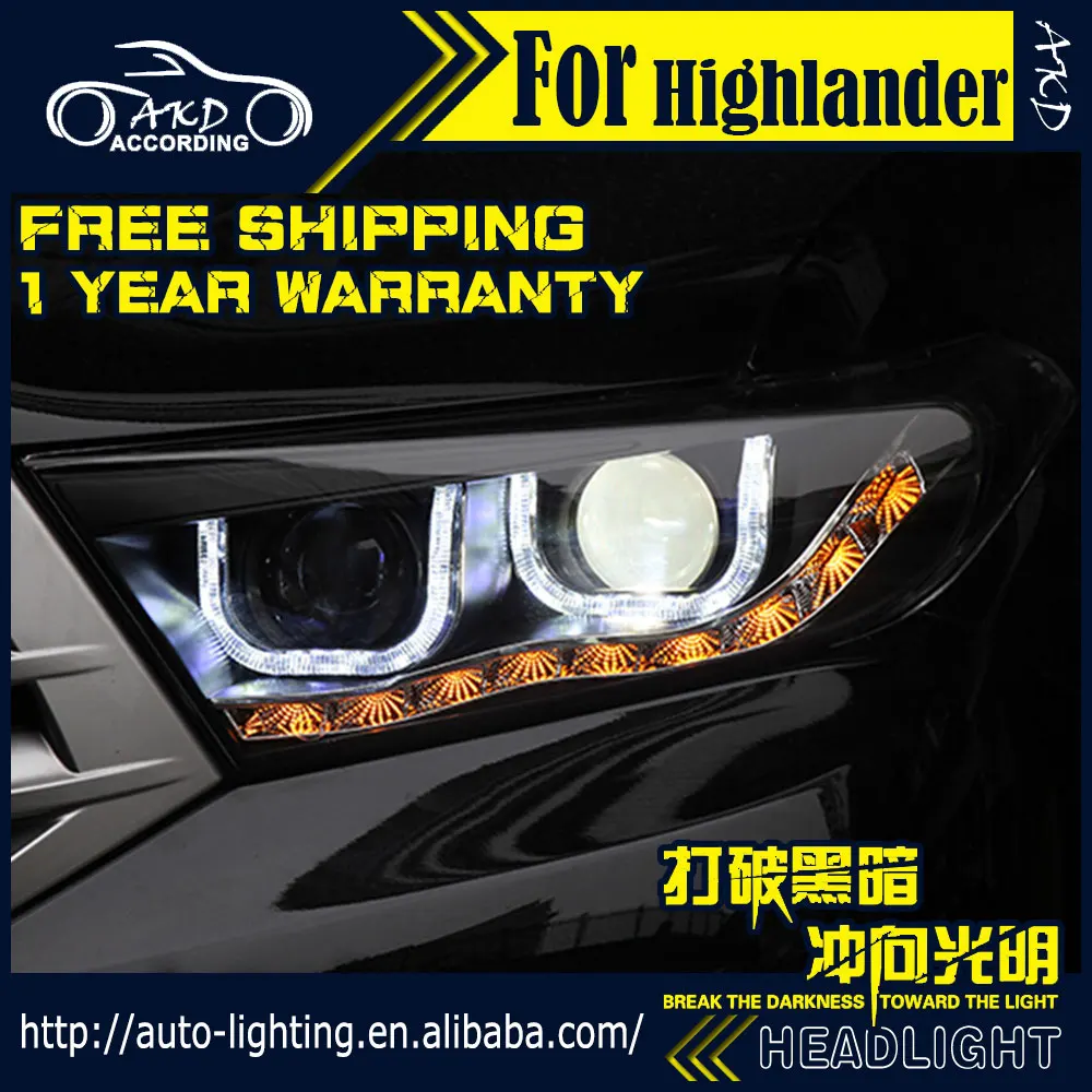 AKD автостайлинг фары для Toyota Highlander 2012 светодиодные ДХО H7 D2H Hid опция ангельский