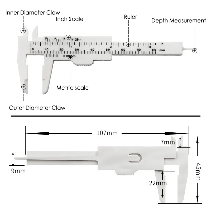 5pcs Mini 80mm Plastic Sliding Vernier Caliper Gauge Measuring Tool Ruler Micrometer Gauge White Blue Black color optional