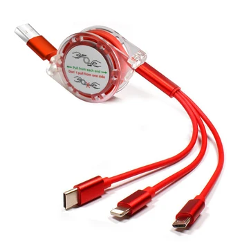 

3 in 1 Multi USB Retractable Charging Cable Wire 1m USB 2.0 To Micro / IOS / Type C Portable Flexible Outdoor Charging Cable