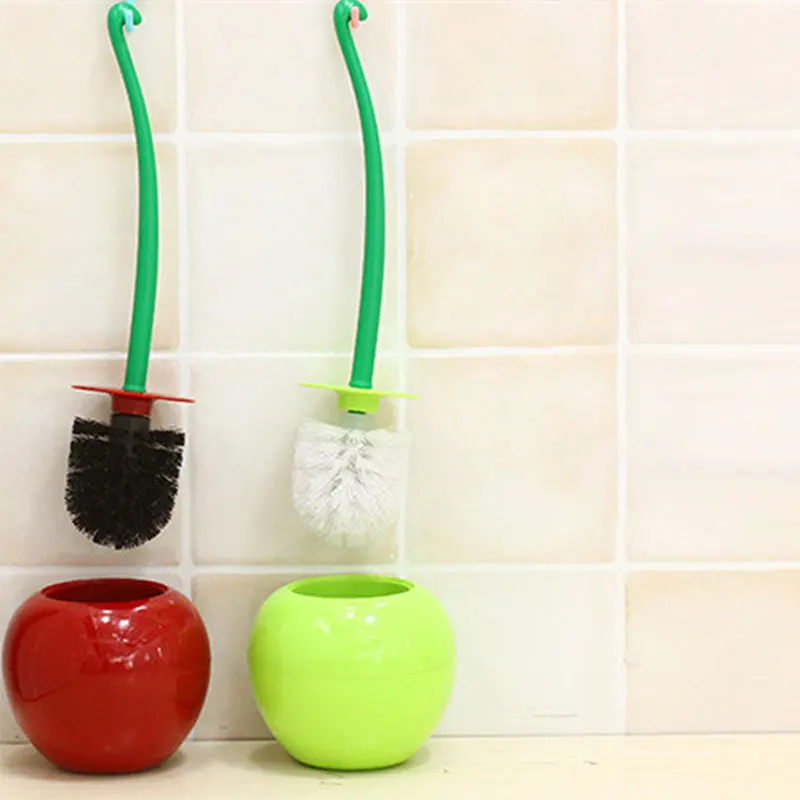 1 SET Creative Lovely Cherry Shape Lavatory Brush Toilet Brush& Holder Set Mooie Cherry Vorm Toilet Borstel HA