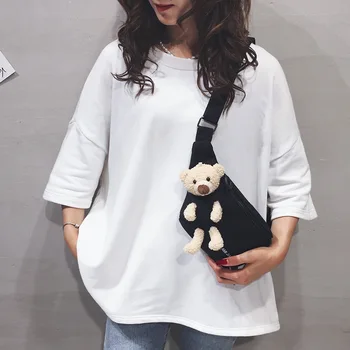 

This Year's Super Fire Online Celebrity Bear Canvas Chest Bag Women's INS Super Fire Street Fashion Shoulder Bag Men's Over-the-