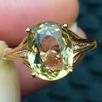 

Tourmaline Ring Pure 18 K Gold Jewelry Yellow Tourmaline Gemstone 3.8ct Diamonds Female's Fine Rings for Women Rigns