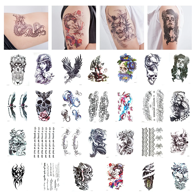 

Large Arm Sleeve Tattoo Lion Crown King Rose Waterproof Temporary Tatoo Sticker Wild Wolf Tiger Men Full Skull Totem Tatto
