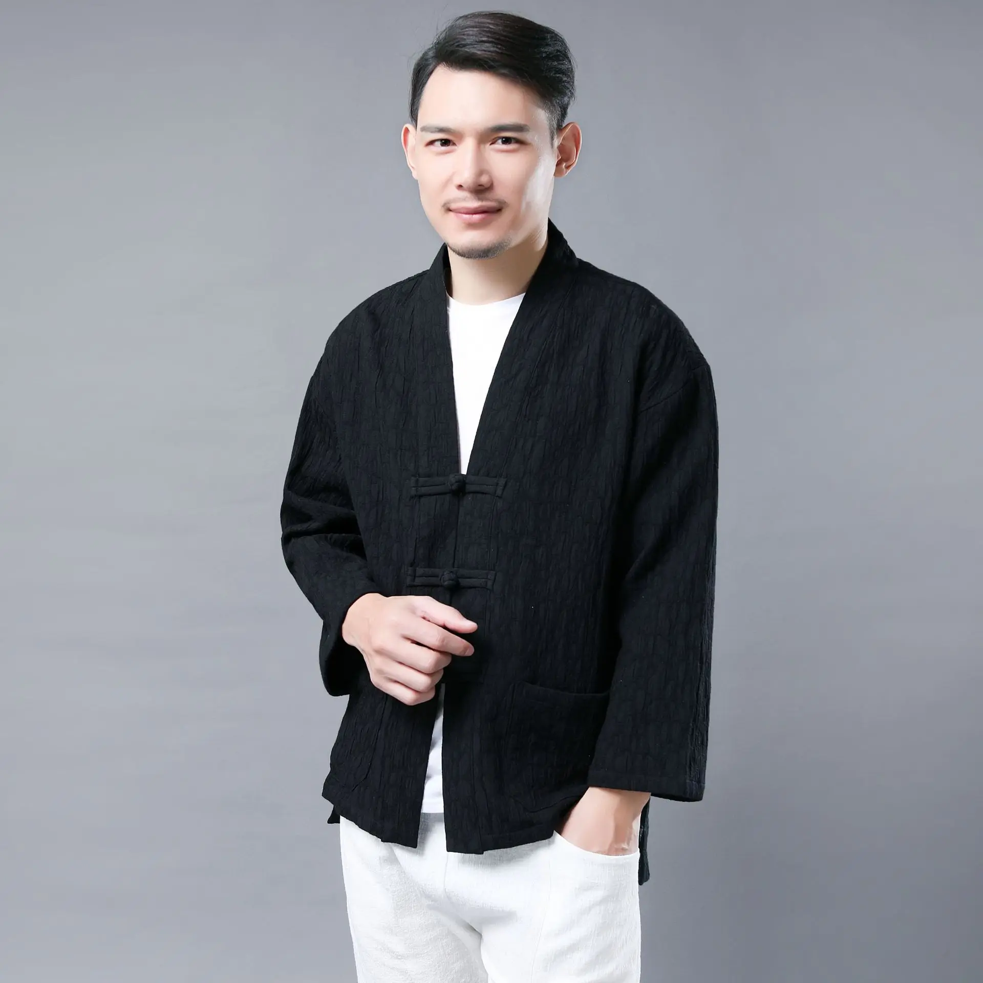 

19 Spring New Style Stone Flower Three Button Coat Chinese-style Loose-Fit Men's Cotton Linen Coat Retro Frog Nation Clothing