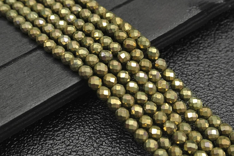 2pcs 2mm/3mm/4mm/6mm Faceted natural Gold Pyrite round stone loose beads For jewelry diy making